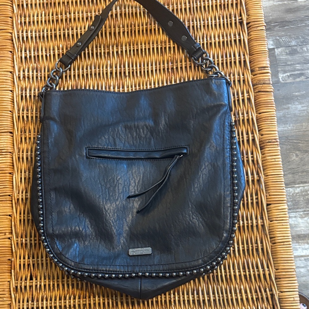 Jessica Simpson Black Hobo Bag with Chain Accents